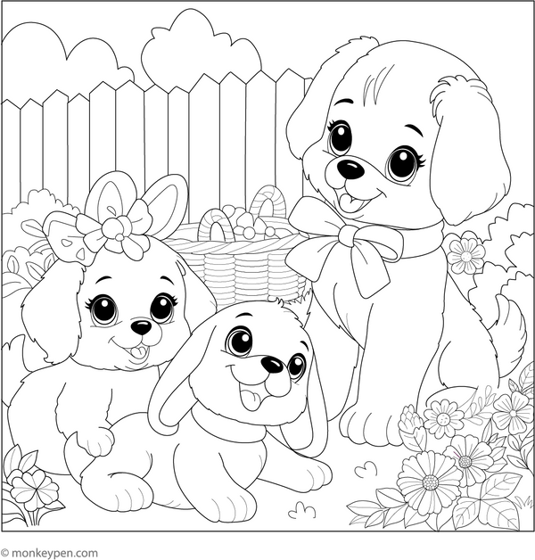 Puppy with Friends coloring page – free printable for kids to color and enjoy