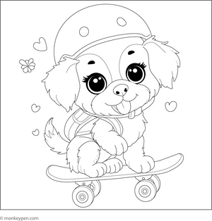 Puppy in the Skateboard coloring page – free printable for kids to color and enjoy
