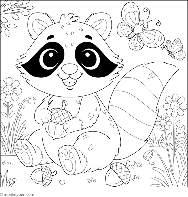 Smiling Raccoon coloring page – free printable for kids to color and enjoy