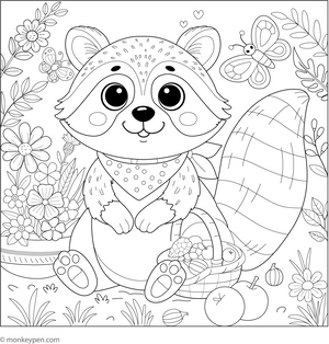 Raccoon with Food coloring page – free printable for kids to color and enjoy