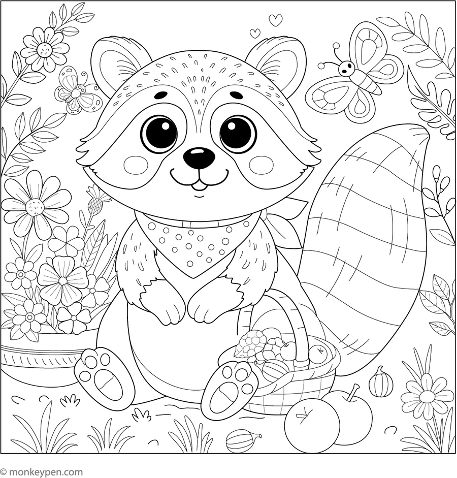Free Printable Raccoon with Food Coloring Page