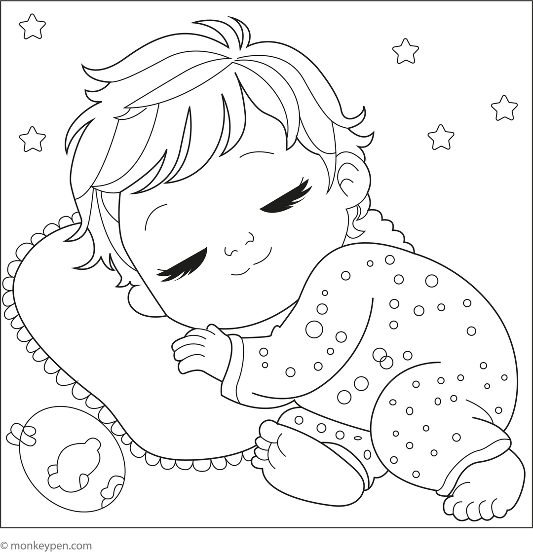 Sleeping Baby Coloring Page – Free Printable PDF for Kids