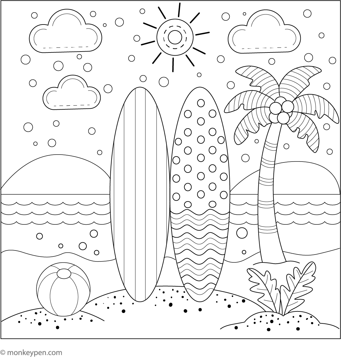 Surfboard Coloring Template Design Your Own Surfboard Kid's Activity