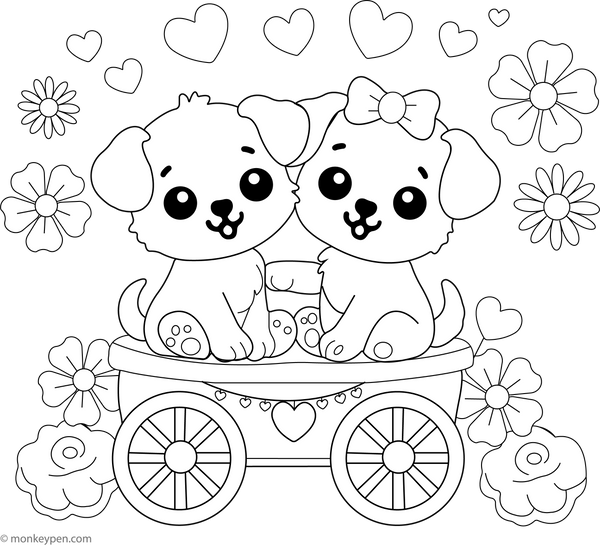 Puppies coloring page – free printable for kids to color and enjoy