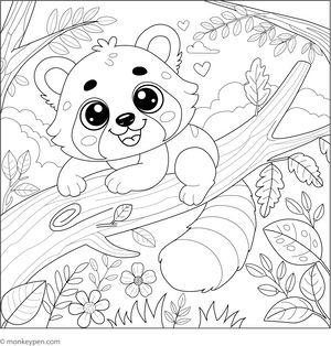 Red Panda in a Tree coloring page – free printable for kids to color and enjoy