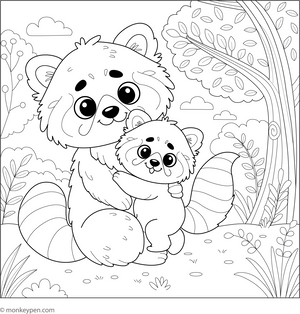 Baby Red Panda with Mom coloring page – free printable for kids to color and enjoy