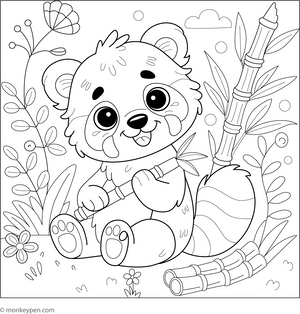 Red Panda Eating Bamboo coloring page – free printable for kids to color and enjoy