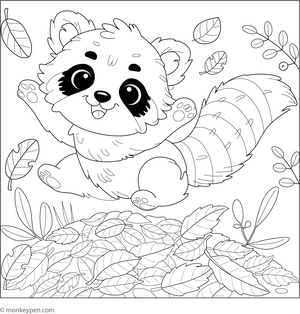 Red Panda Playing in the Leaves coloring page – free printable for kids to color and enjoy