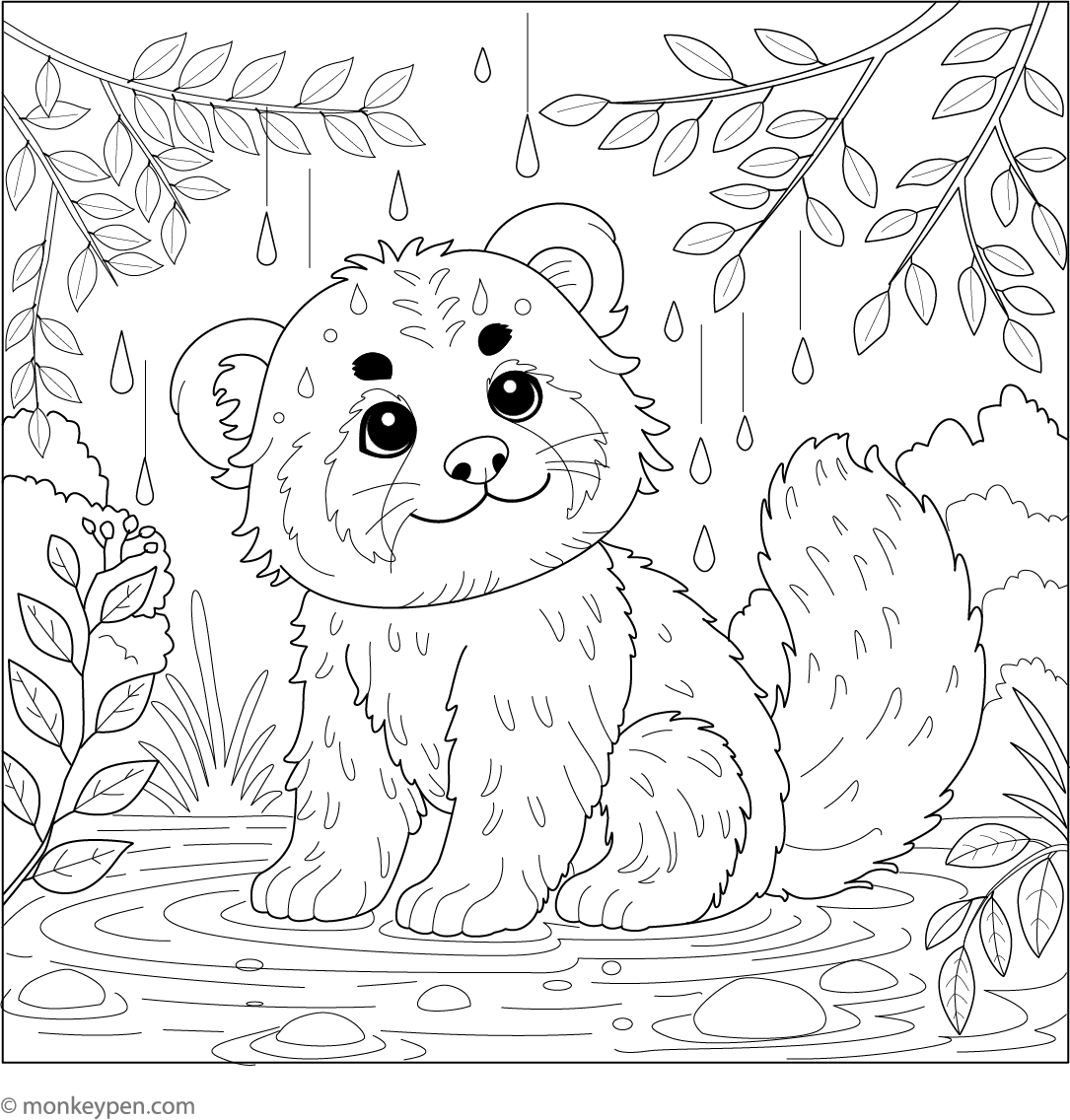 Red Panda In The Rain Cute And Fun Coloring Page For Kids red-panda-in-the-rain-cute-and-fun-coloring-page-for-kids