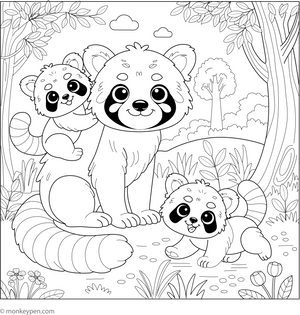 Red Panda Family coloring page – free printable for kids to color and enjoy