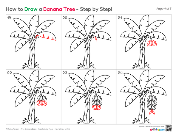 How to Draw a Banana Tree – Simple Step-by-Step Tree Drawing for Kids