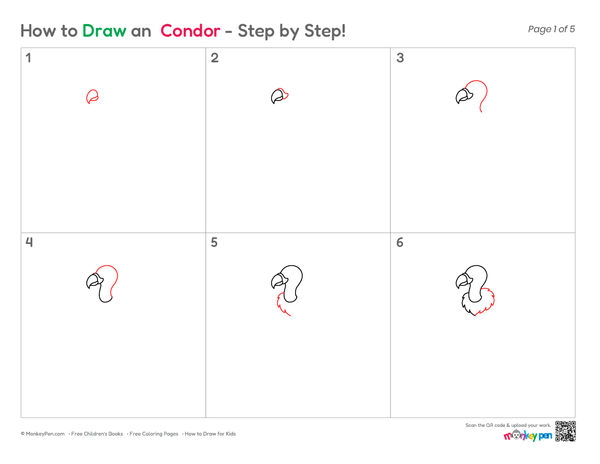 Easy Condor drawing with simple shapes, perfect for kids.