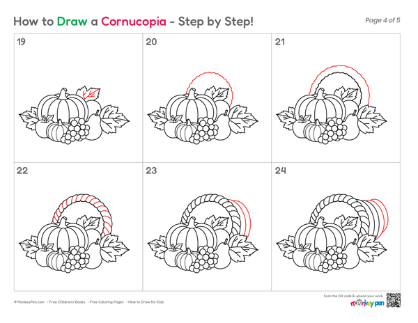 How to Draw a Cornucopia – Step-by-Step Harvest Drawing for Kids