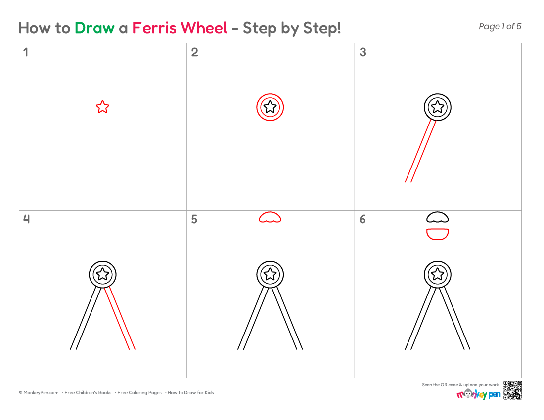 How to Draw a Ferris Wheel – Step-by-Step Amusement Park Drawing for Kids