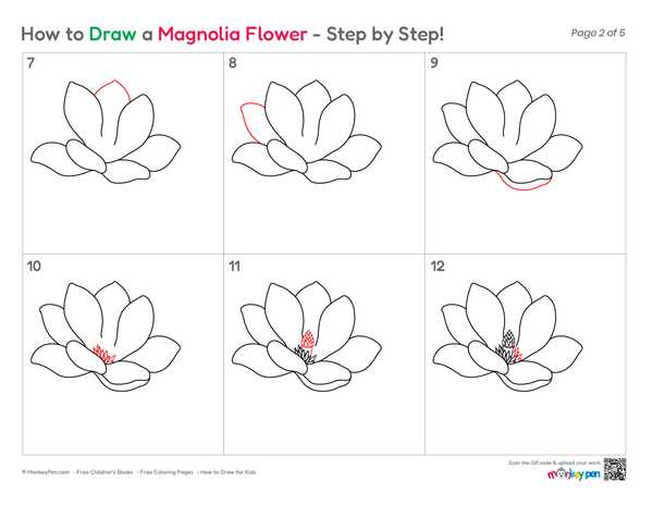 Cute magnolia flower sketch for children
