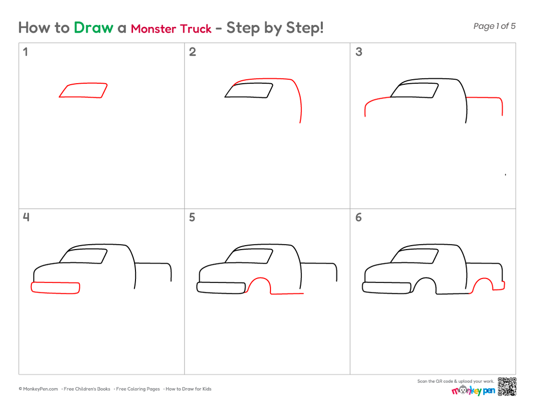 How to Draw a Monster Truck – Step-by-Step Vehicle Drawing for Kids