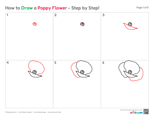 How to Draw a Poppy Flower – Step-by-Step Flower Drawing for Kids