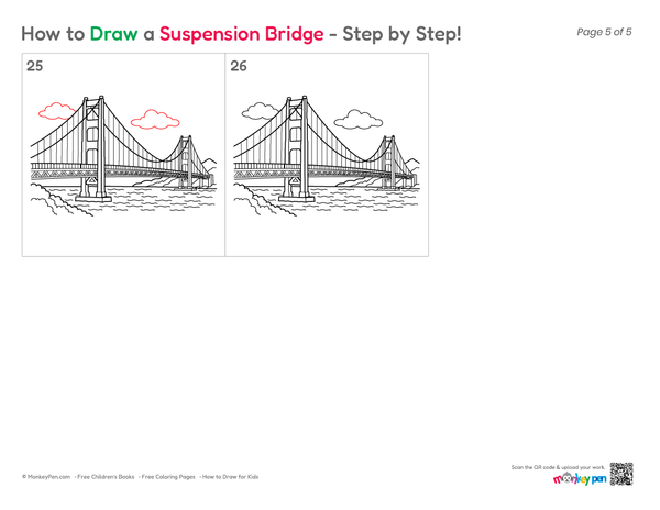 Cute suspension bridge illustration for children