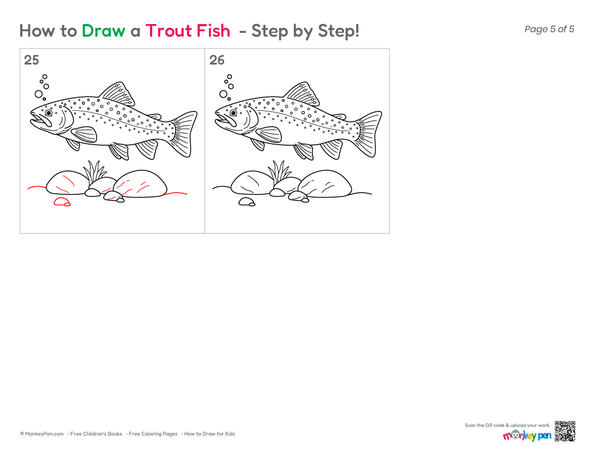 Simple trout fish sketch for beginners