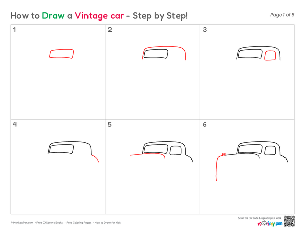 Simple antique car drawing perfect for coloring activities.