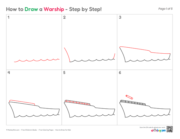 How to Draw a Warship – Simple Step-by-Step Ship Drawing for Kids