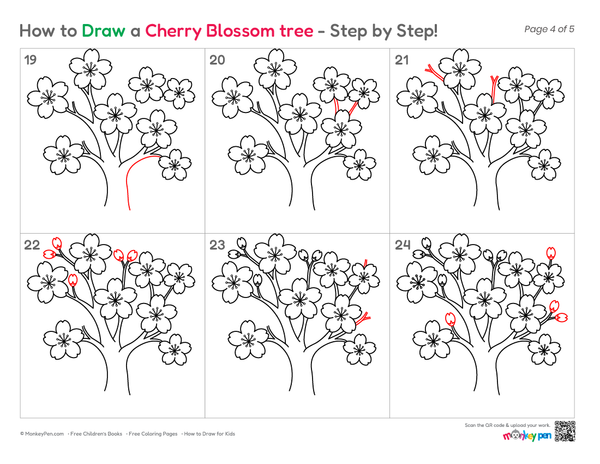 Beginner-friendly cherry blossom tree sketch.