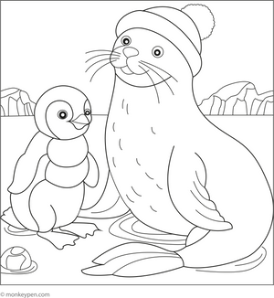 Seal and Penguin Friends coloring page – free printable for kids to color and enjoy