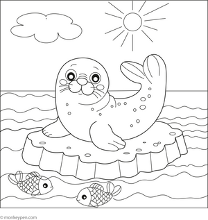 Seal on an Iceberg coloring page – free printable for kids to color and enjoy