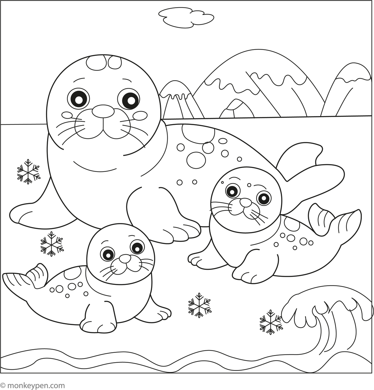 Printable Seal Family Coloring Page - Free PDF for Children