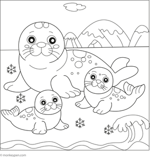 Seal Family coloring page – free printable for kids to color and enjoy