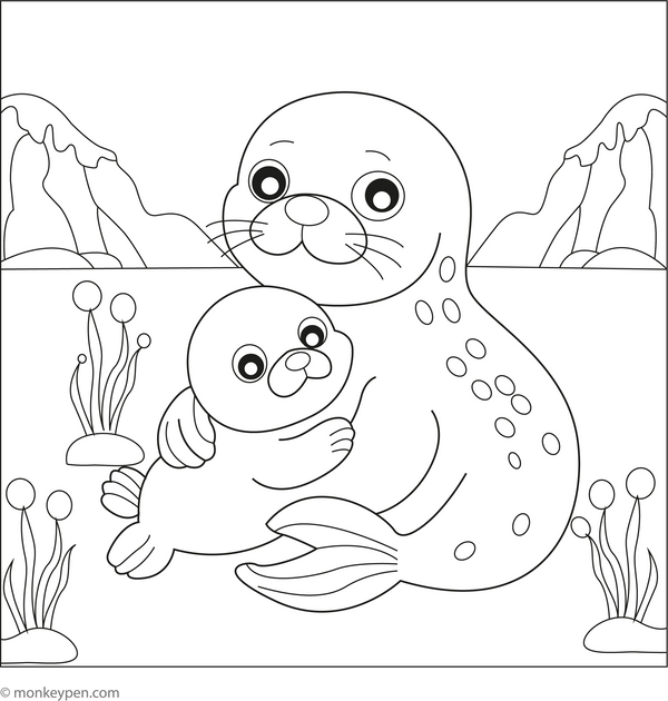 Mother and Baby Seal coloring page – free printable for kids to color and enjoy