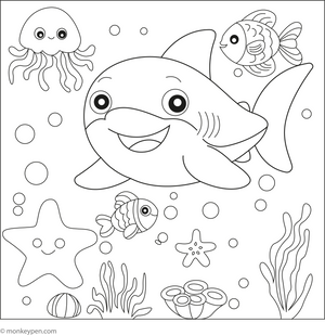 Shark and Friends coloring page – free printable for kids to color and enjoy