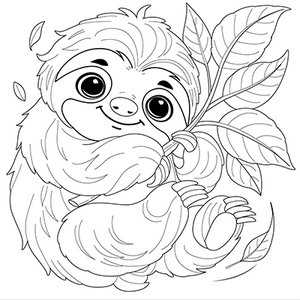 Baby Sloth with Leaves coloring page – free printable for kids to color and enjoy
