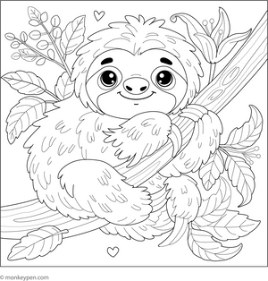 Cute Sloth coloring page – free printable for kids to color and enjoy