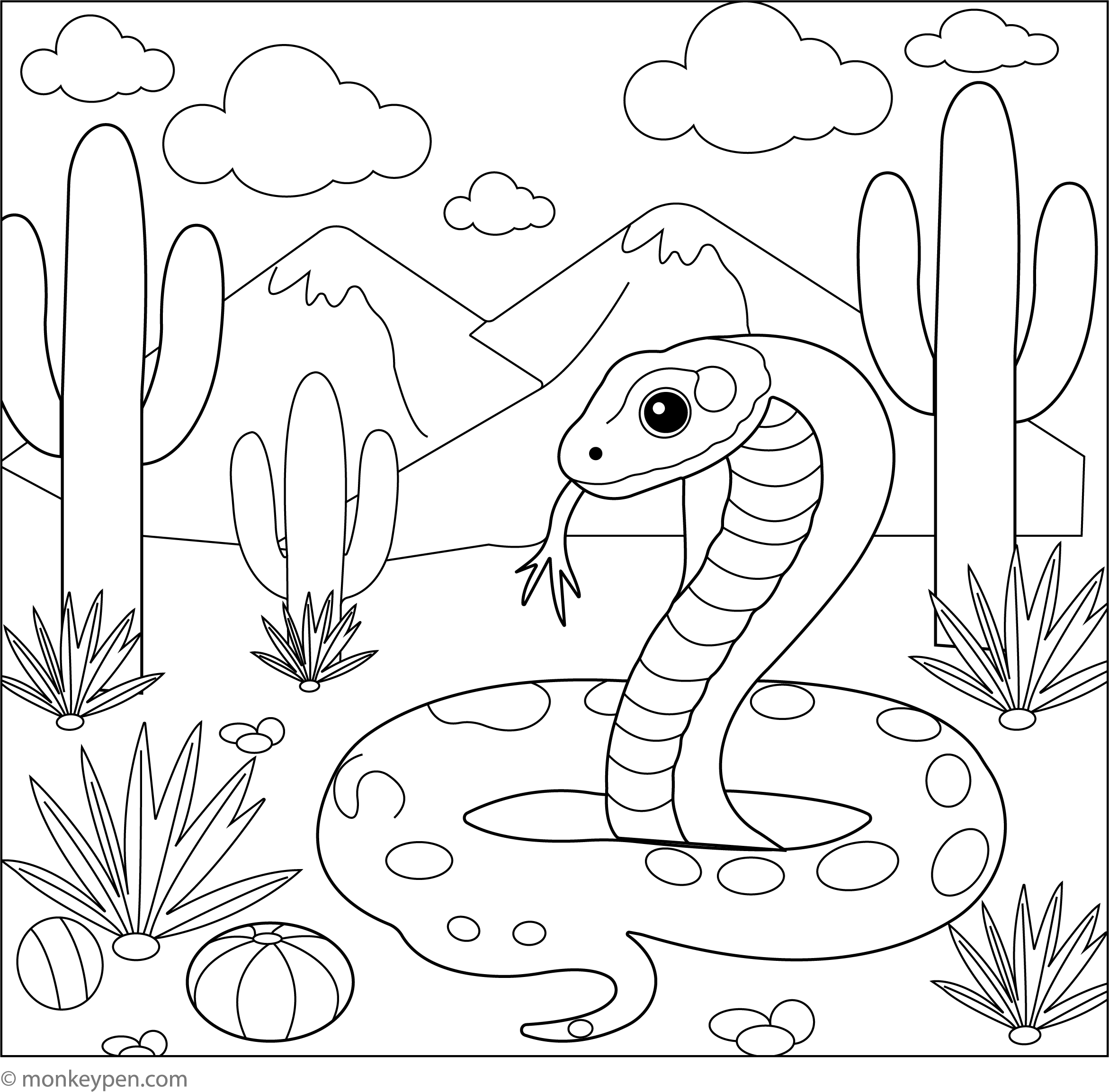 Snake in the Desert Coloring Page – Free PDF for Kids