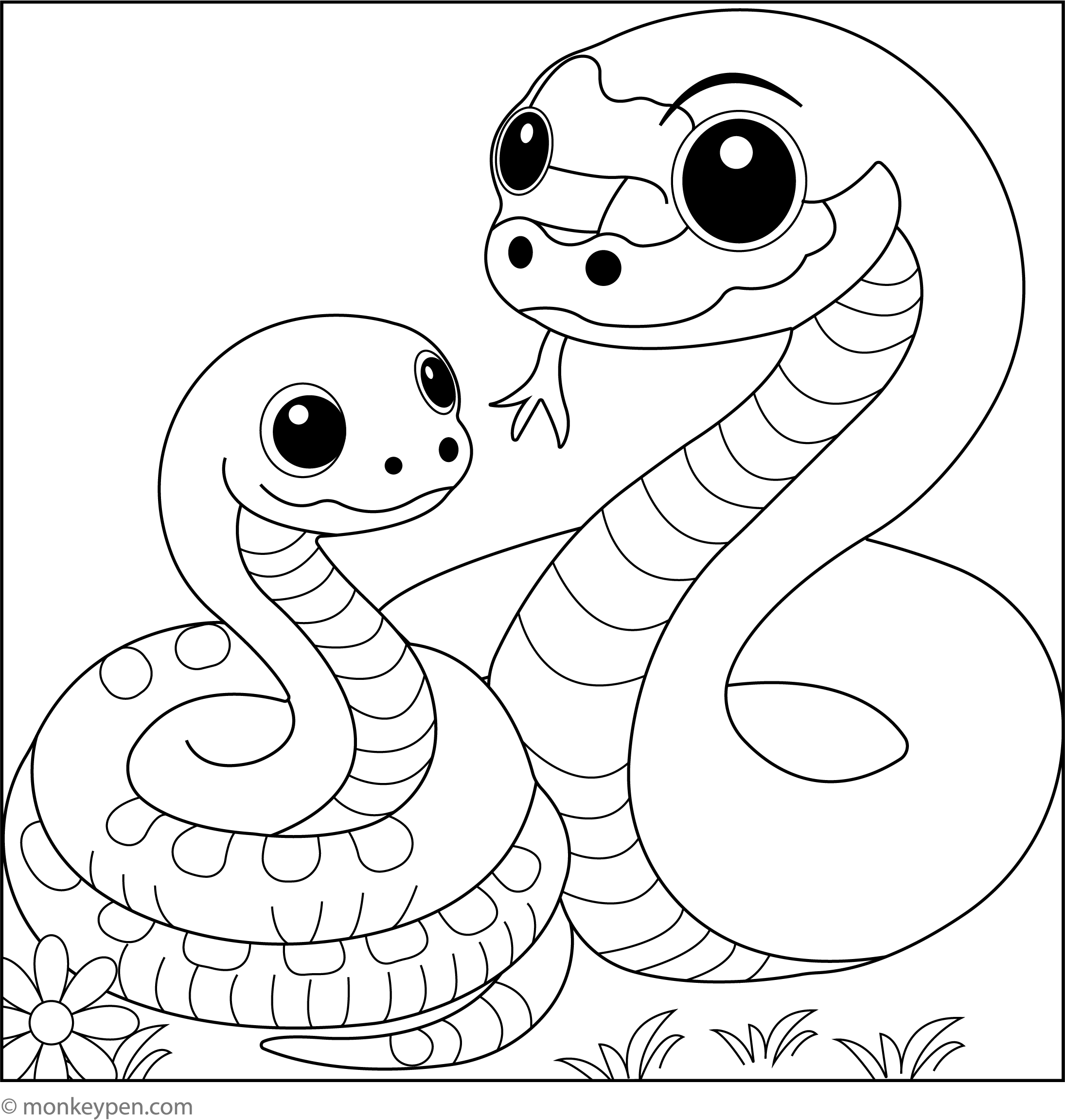 Baby and Mama Snake Coloring Page โ Fun Printable for Kids