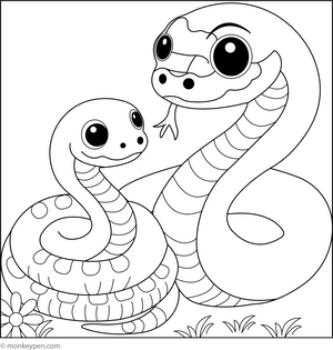 Baby and Mama Snake coloring page – free printable for kids to color and enjoy