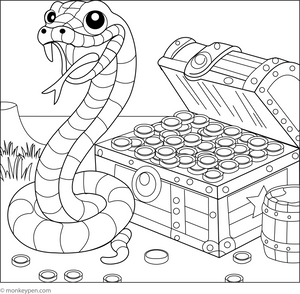 Snake and Treasure Chest coloring page – free printable for kids to color and enjoy