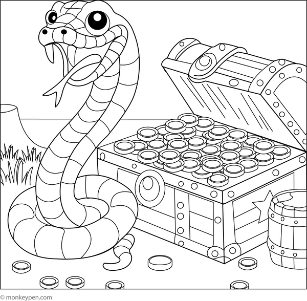 Snake and Treasure Chest coloring page – free printable for kids to color and enjoy