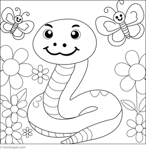 Free Printable Cute Snake Colouring Image
