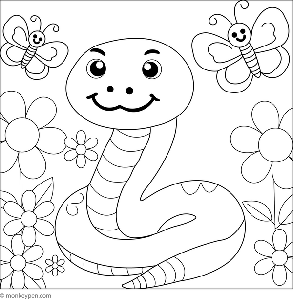 Free Printable Cute Snake Colouring Image