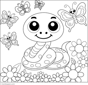 Snake in Butterfly Garden coloring page – free printable for kids to color and enjoy