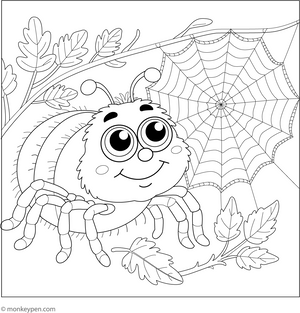 Cartoon Spider on a Web coloring page – free printable for kids to color and enjoy