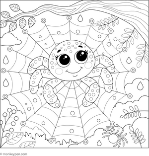 Friendly Spider and Its Web coloring page – free printable for kids to color and enjoy