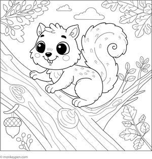 Squirrel Climbing a Tree coloring page – free printable for kids to color and enjoy