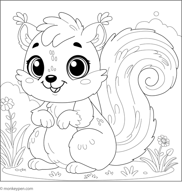 Cartoon Squirrel coloring page – free printable for kids to color and enjoy