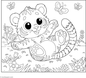 Tiger Cub Playing coloring page – free printable for kids to color and enjoy