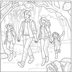 Family in the Forest Coloring Page – fun and educational printable for children