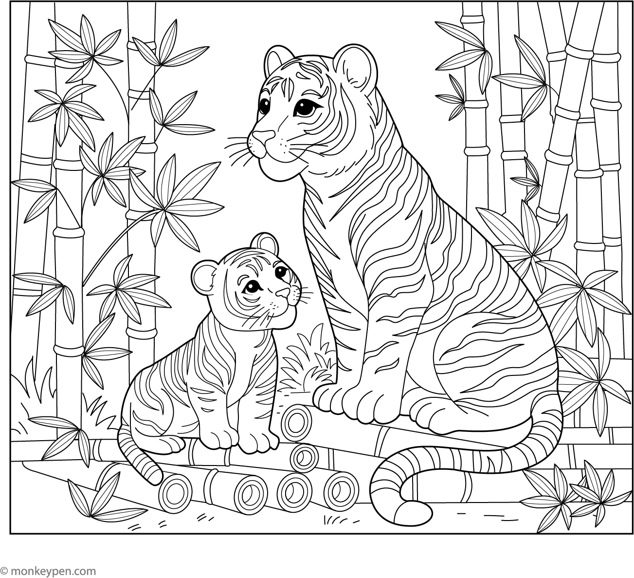 Tiger And Bamboo Coloring Page Fun Printable Sheet For Kids tiger-and-bamboo-coloring-page-fun-printable-sheet-for-kids