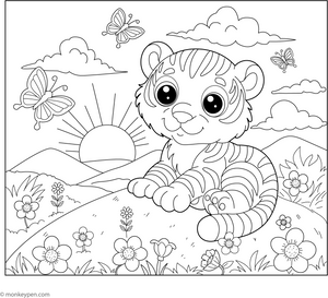 Tiger at Sunset coloring page – free printable for kids to color and enjoy